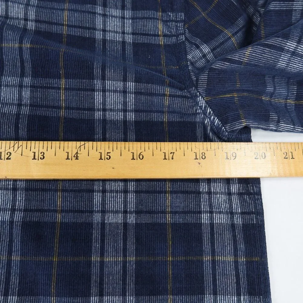 Banana Republic Untucked Slim Fit Corduroy Button Shirt Men's Small Navy Plaid